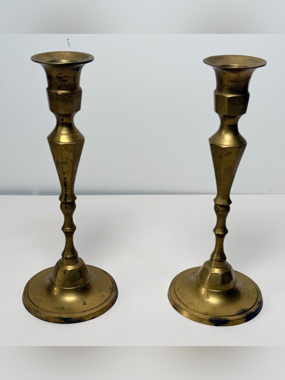 Vintage Brass Candlestick Holders Pair  set Gold Round Taper Decorative Patina